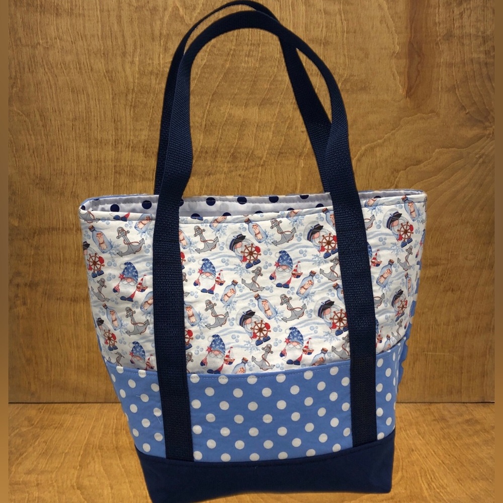 SM Nautical Gnome Tote Bag Pockets Handmade Cotton Canvas Reusable Sailor Gift